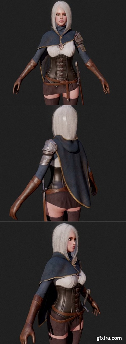 GAME-READY Swordsman Girl 3D Model