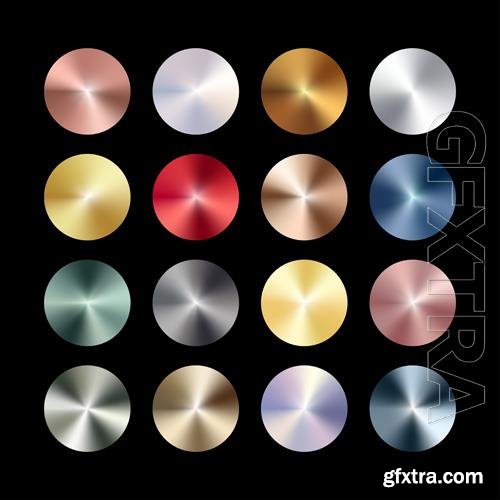 Vector radial conical metal chrome, rose gold, bronze, silver, steel, holographic