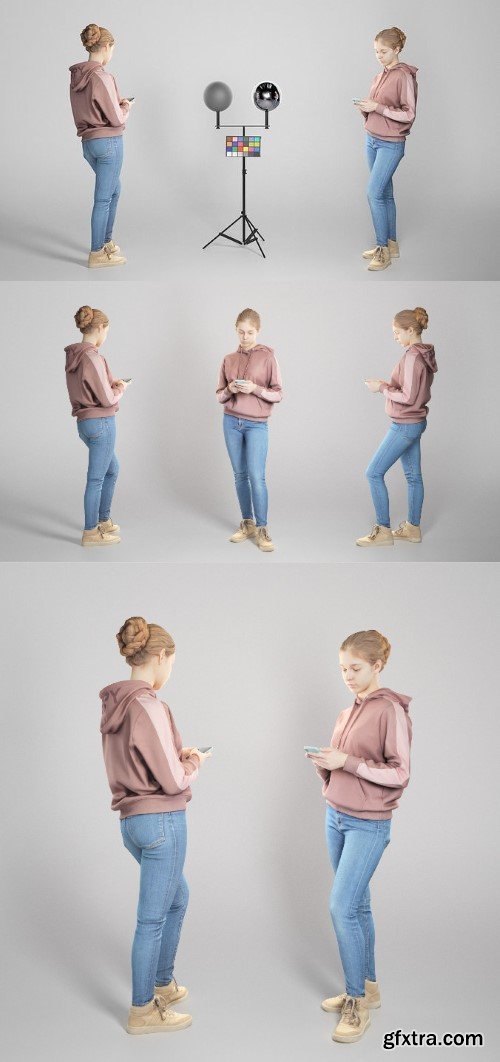 Beautiful girl in casual clothes using smartphone 318 Low-poly 3D model
