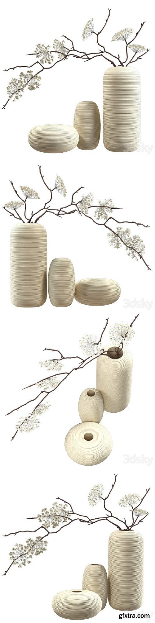 Bouquet of Flowering Branches in Ceramic Vases