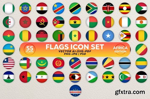Flags Icon Set. Africa Circled Flags Collection AP2MWU2