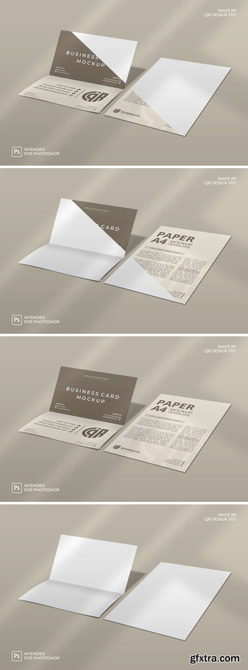 Simple Business Card & Paper A4 Mockup E7RX4BM