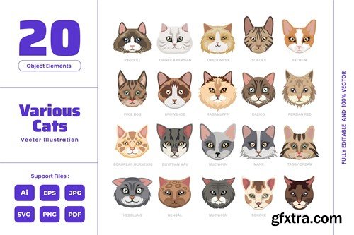 Cute Cat Head - Animal Cartoon Meow Pet Logo Care 6HTHJ2H