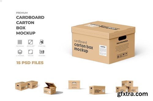 Cardboard Carton Moving Box Mockup RJK5UX4