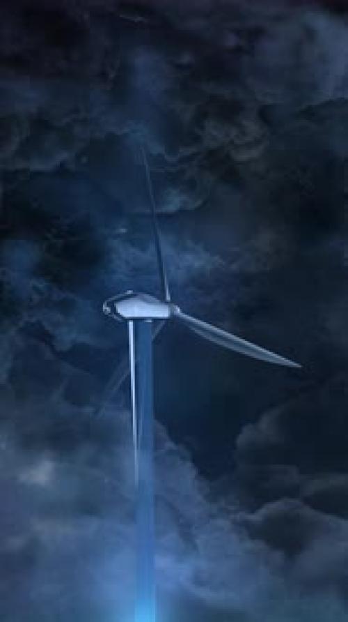 Videohive - Wind Turbines Tops Among Thick Night Clouds - 47551197