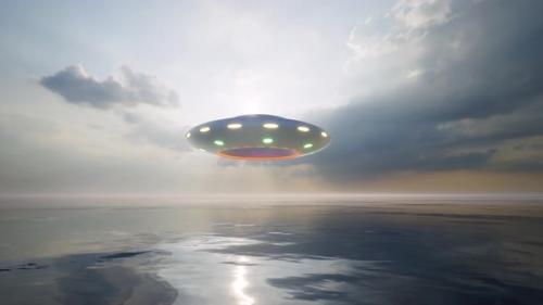Videohive - UFO Move Above Ocean Dramatic Clouds Sky - 47597336