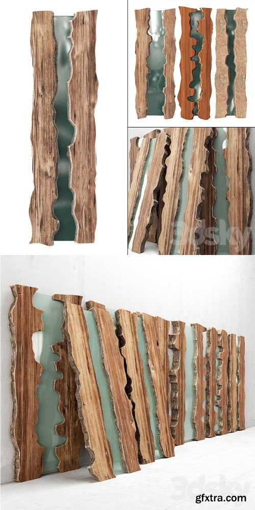 Wooden slabs with glass