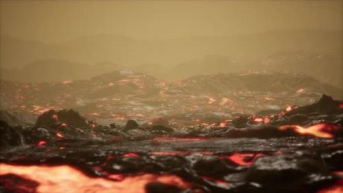 Videohive - Volcanic Eruption with Fresh Hot Lava Flames and Gases Going Out From the Crater - 47639413