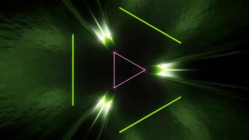 Videohive - Lime And Light Pink Sci-Fi Glossy Triangle Tunnel Background Vj Loop In HD - 47631483