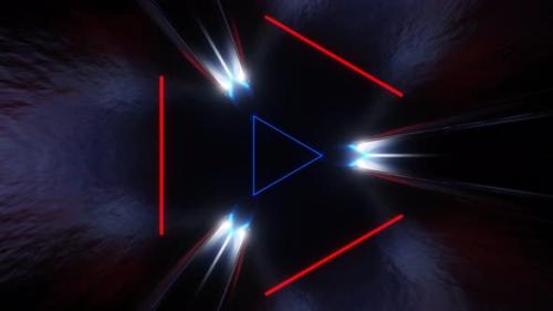 Videohive - Red And Blue Sci-Fi Glossy Triangle Tunnel Background Vj Loop In 4K - 47631496