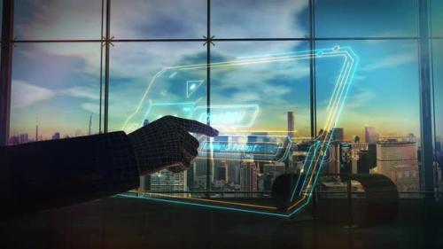 Videohive - Working With A Holographic Panel Equipped With Artificial Intelligence - 47646180
