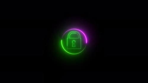 Videohive - Glowing lock sign icon. Neon circle rotation on lock icon. - 47704693