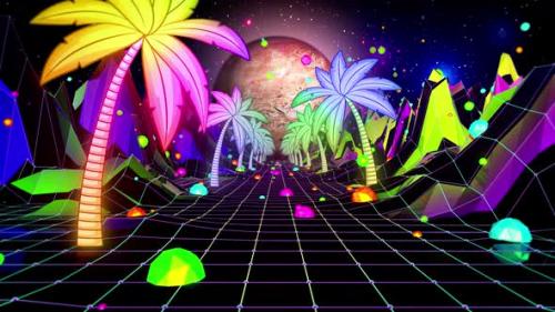 Videohive - Synthwave Palm Trees - 48022803