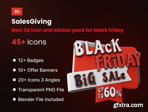 SalesGiving | Best 3D icon and sticker pack for Black Friday Ui8.net