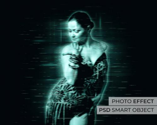 Premium PSD | Photo effect hologram design Premium PSD