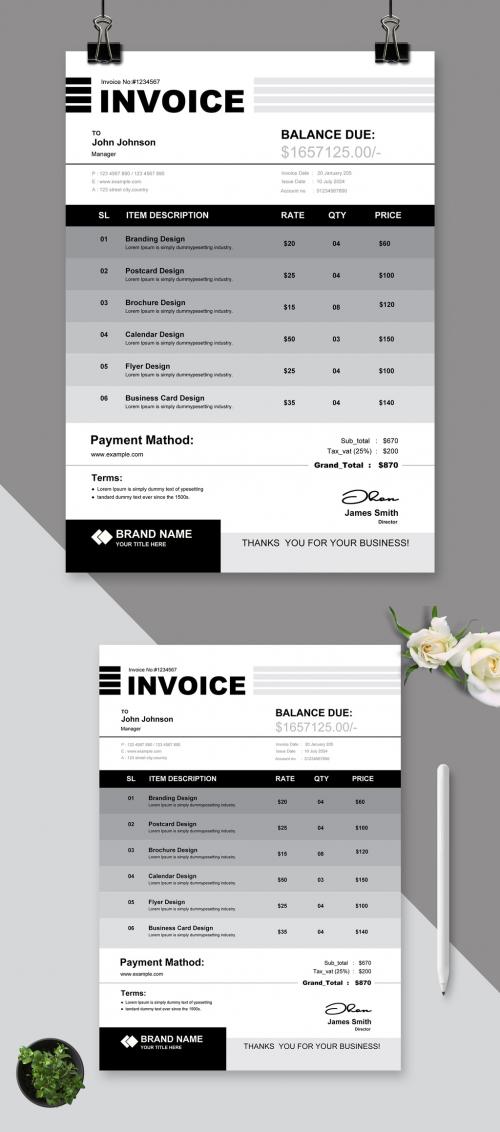 Black & White Invoice Template 644913097