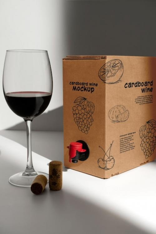 Premium PSD | Cardboard wine dispenser with glass Premium PSD
