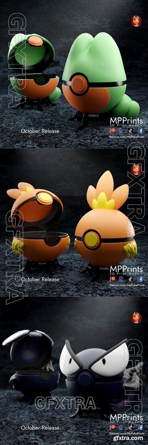 MyPokePrints - Pokeball - Ghastly and Treecko and Torchic – 3D Print Model