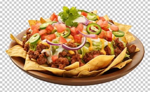 Premium PSD | Nachos with beef and vegetables isolated on transparent background Premium PSD