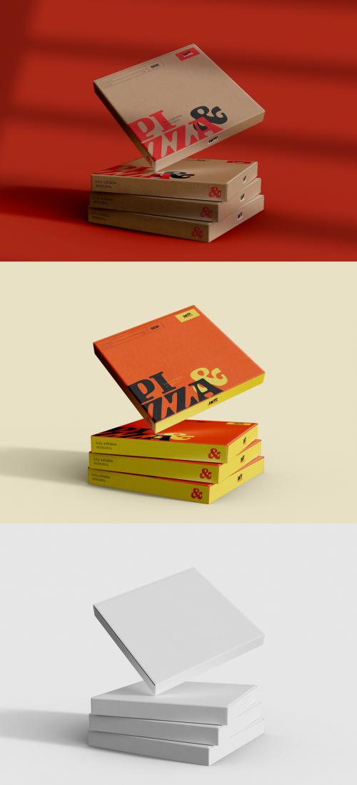 Stacked Cardboard Pizza Boxes Mockup 641781231
