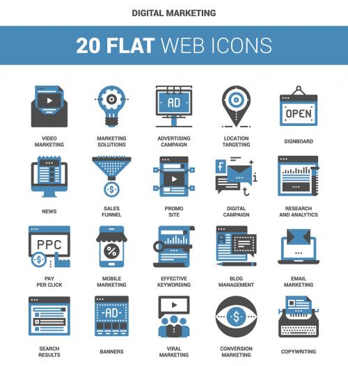 Adobe Stock - 20 Flat Two-Color Digital Marketing Icons - 132369268