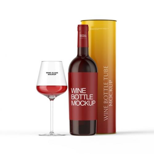 Premium PSD | Wine bottle and glass of red wine mockup Premium PSD