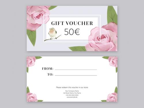 Adobe Stock - Gift Voucher Layout with Rose Illustrations - 231016893