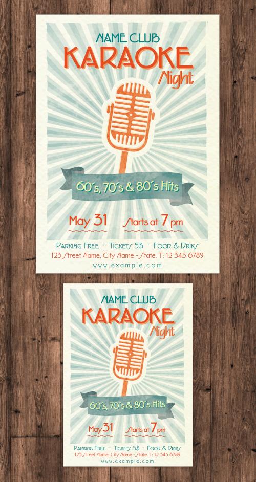 Adobe Stock - Karaoke Open Mic Poster with Orange and Blue Print Elements - 262550139