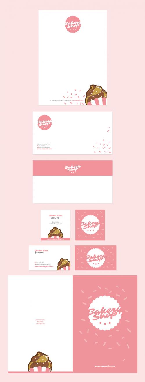 Adobe Stock - Pink Bakery Stationery Layout Set - 289155766
