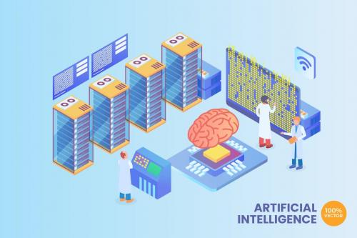 Isometric Artificial Intelligence Vector Concept