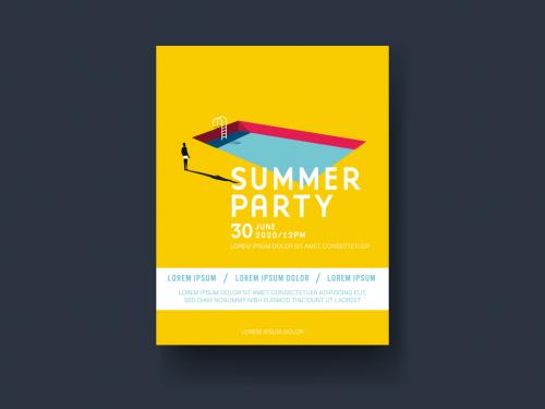 Adobe Stock - Bright Yellow Summer Party Poster Event Poster with Swimming Pool Illustration - 320862983