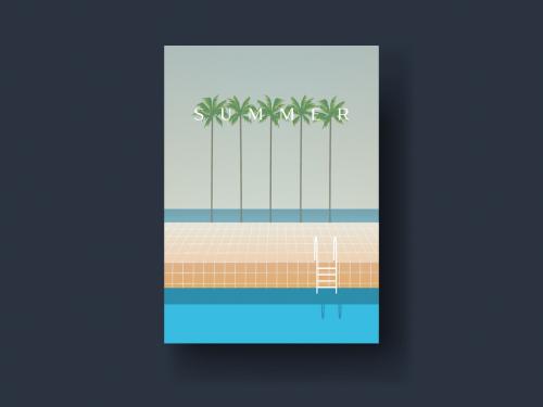 Adobe Stock - Vintage Style Postcard Layout with Pool and Palm Tree Illustrations - 320864425