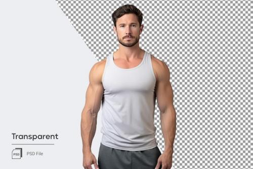 Athletic Man In White Tank Top With Muscular Body Is Ready For Training Workout