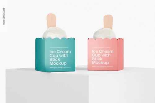 Ice Cream Cups With Stick Mockup