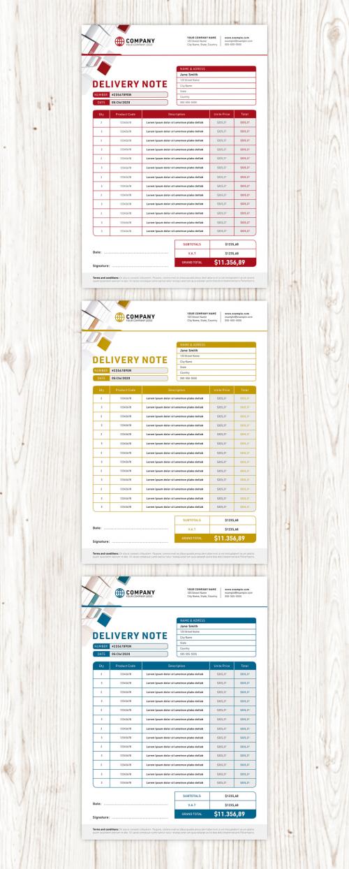 Adobe Stock - Delivery Note Invoice Layout with Various Color Options - 335353062