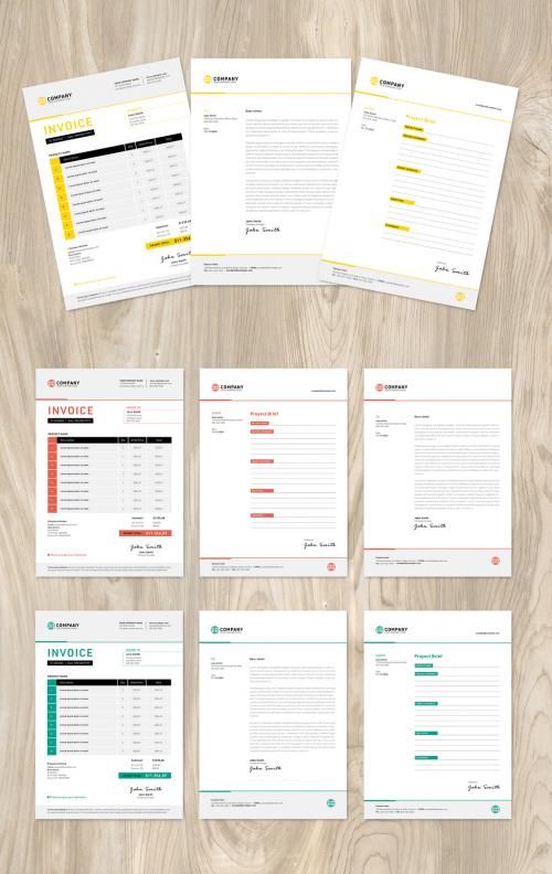 Adobe Stock - Client Invoice, Letter and Project Brief Layout with Various Color Options - 335353508