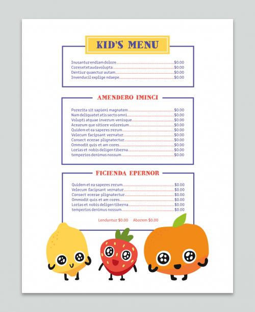 Adobe Stock - Kid'S Restaurant Menu Layout - 336202490