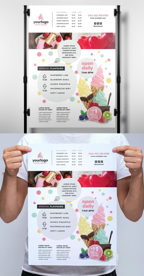 Adobe Stock - Menu Poster Layout with Ice Cream Illustrations - 338508458