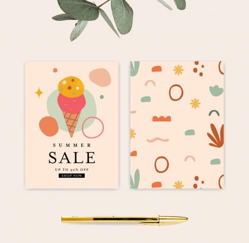 Adobe Stock - Summer Sale Card Layout with Ice Cream - 342429996