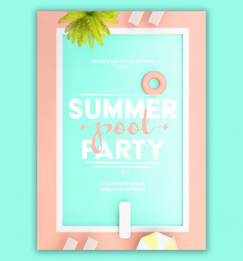 Adobe Stock - Colorful Summer Pool Party Poster Layout - 350266644