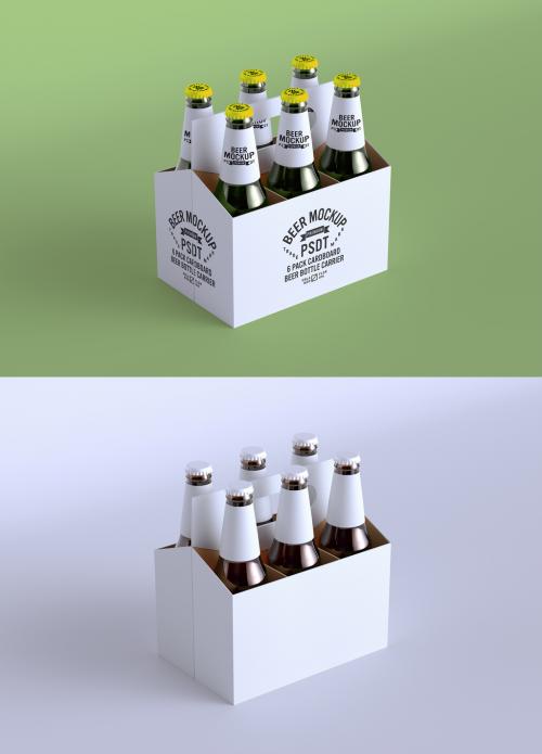 Adobe Stock - 6 Pack Cardboard Beer Bottle Carrier Mockup - 352971623