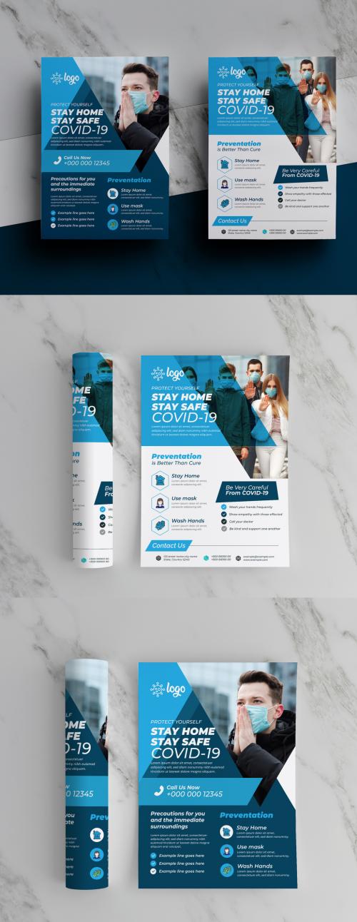 Adobe Stock - COVID-19 Flyer Layout Pack with Blue Accents - 353425375