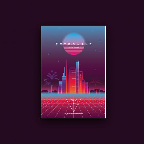 Adobe Stock - Retrowave Neon Summer Music Poster Layout - 366791299