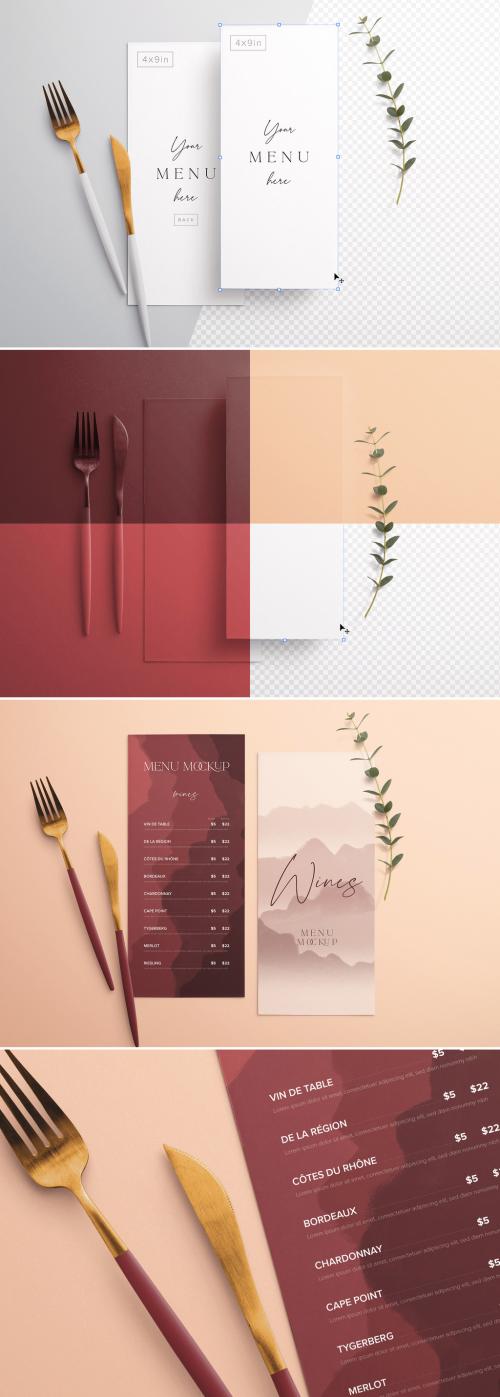 Adobe Stock - Menu on Table with Cutlery and Eucalyptus Mockup - 367817338