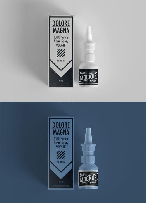 Adobe Stock - Medical Packaging Mockup with Nasal Spray Bottle and Cardboard Box - 367850052
