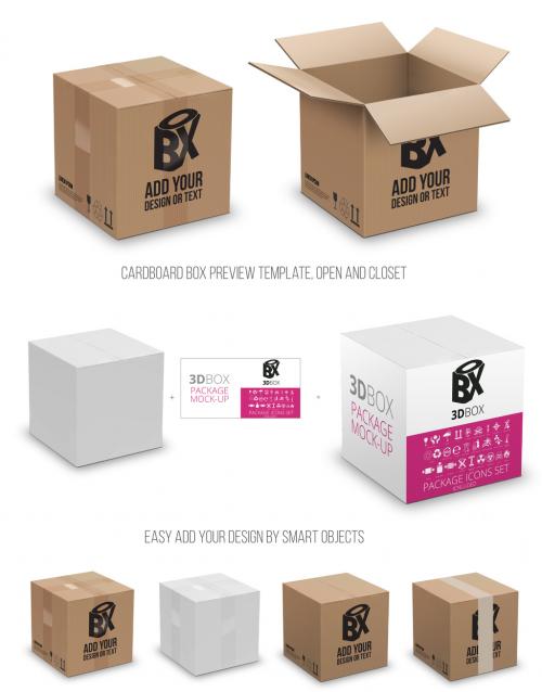 Adobe Stock - Open and Closed Cardboard Box 3D Preview - 377197076