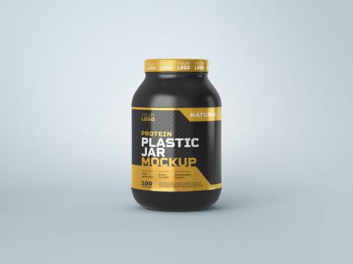 Adobe Stock - Food Supplement Plastic Jar Mockup, Protein Powder - 380393029