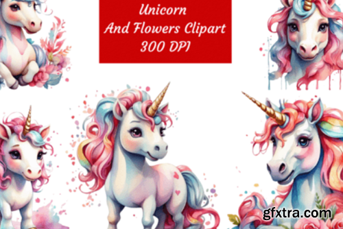 Unicorn and Flowers 3D Clipart