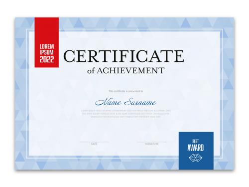 Adobe Stock - Blue and Red Horizontal Certificate Template with Triangles - 438520903