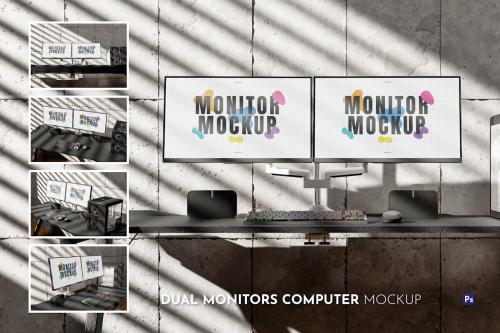 Dual Monitors Computer Mockup